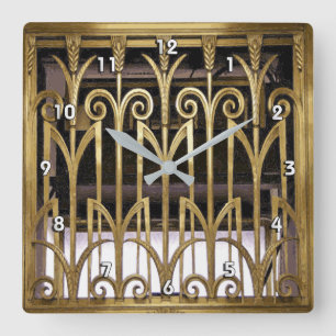 Art Deco Gold Square Wall Clock