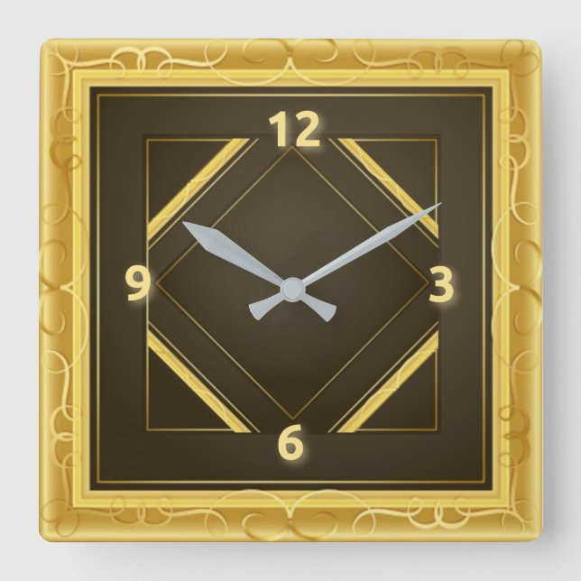 Art Deco gold Square Wall Clock (Front)
