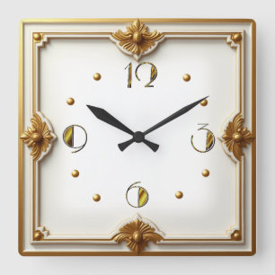 Art Deco Gold Square Wall Clock
