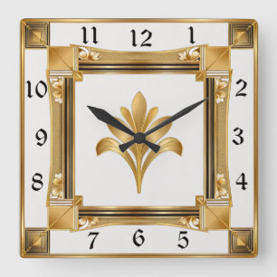 Art Deco Gold Square Wall Clock