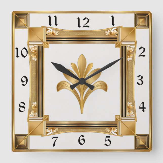 Art Deco Gold Square Wall Clock (Front)