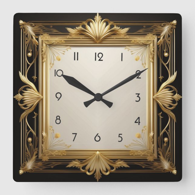 Art Deco Gold Square Wall Clock (Front)
