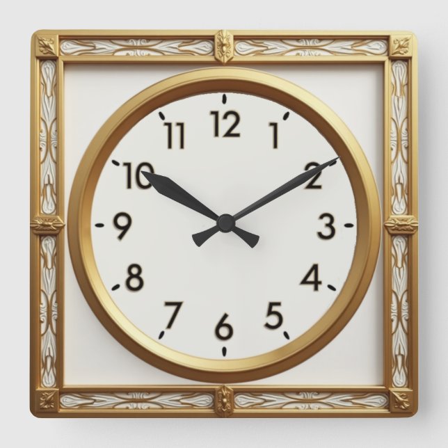 Art Deco Gold Square Wall Clock (Front)