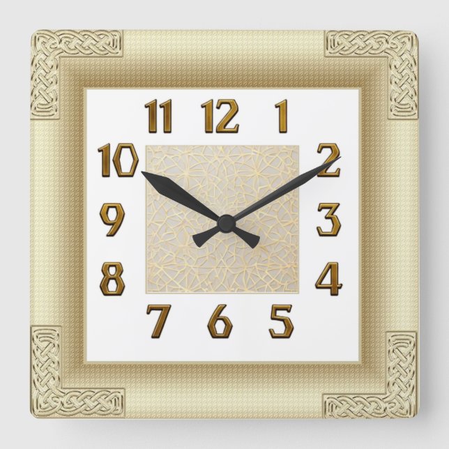 Art Deco Gold Square Wall Clock (Front)