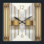 Art Deco gold Square Wall Clock<br><div class="desc">Great clock design. You will love it like others. Be free to use this design for other product you like or to customise and add your text. Follow me for more. Thank you. Have a nice day.</div>