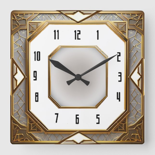 Art Deco Gold Square Wall Clock (Front)