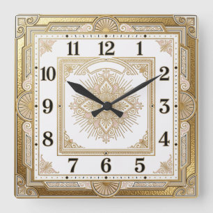 Art Deco Gold Square Wall Clock