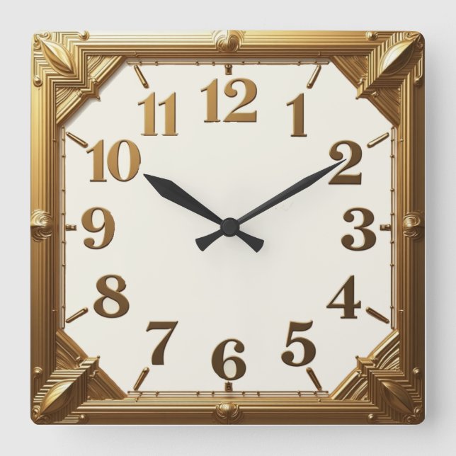 Art Deco Gold Square Wall Clock (Front)