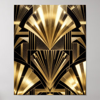 Art Deco Gold Sunburst Black Gold Geometric Luxury Poster