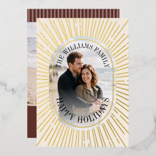 Art Deco Gold Sunburst Happy Holidays Photo Cream