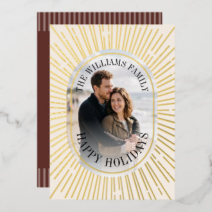 Art Deco Gold Sunburst Happy Holidays Photo Cream