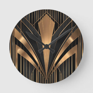 Art Deco Gold Sunburst Luxury Geometry Round Clock