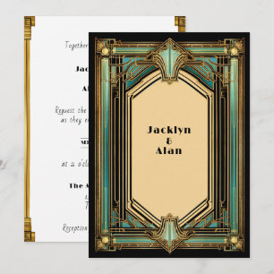 Art Deco Gold Turquoise Black Wedding Invitation