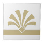 Art Deco Gold White Geometric Flower Element 06 Tile<br><div class="desc">Elegant faux gold art deco style geometric flower element ornament on a white background decorative ceramic tile. Please note that the gold colour here is a flat tan beige colour print and is not an actual gold colour or foil. Sleek chic design, perfect for a modern or art deco retro...</div>