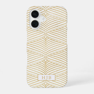 Art Deco Gold & White Monogram Pretty iPhone 16 Case