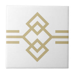 Art Deco Gold White Simple Geometric Border 03 Tile