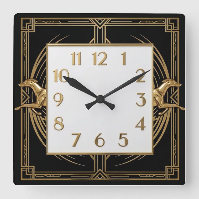 Art Deco Golden Dog Square Wall Clock (Front)