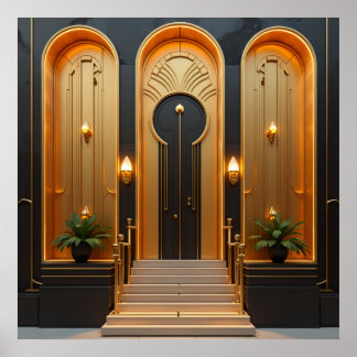 Art Deco Golden Door Entrance Luxury Poster