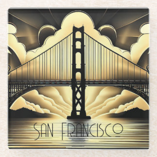 Art Deco Golden Gate Bridge Glass Coaster