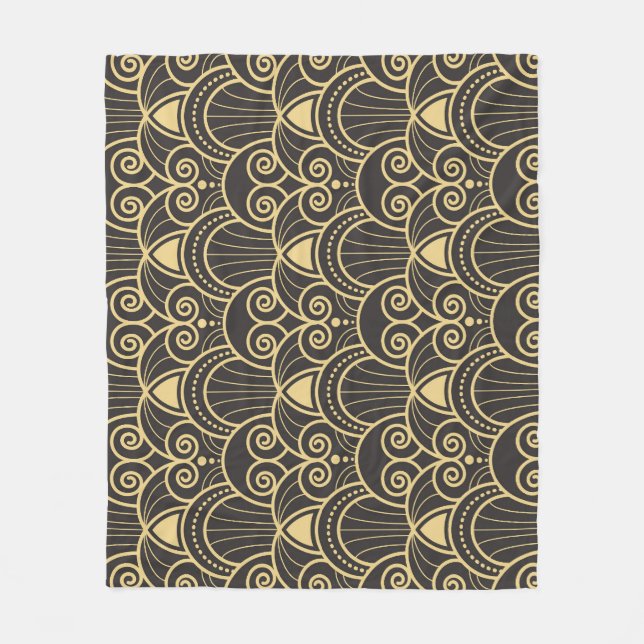 Art Deco: Golden Geometric Tiles. Fleece Blanket (Front)