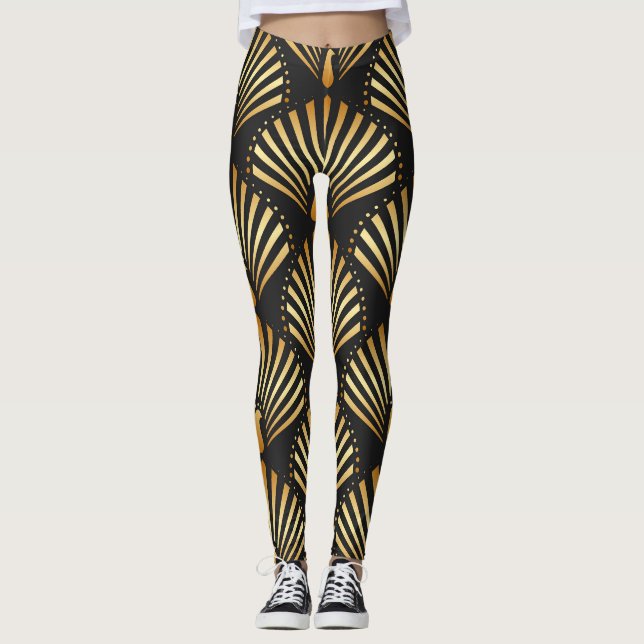 Art deco golden peacock pattern leggings (Front)