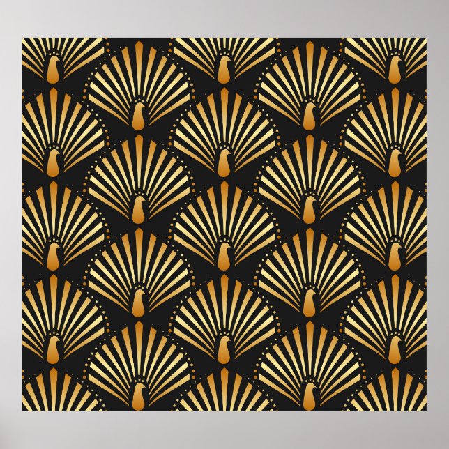 Art deco golden peacock pattern poster (Front)