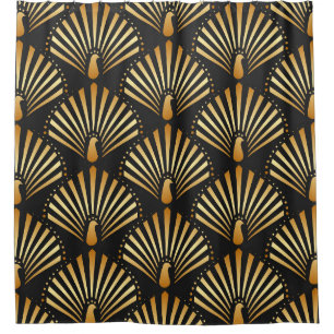 Art deco golden peacock pattern shower curtain