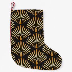 Art deco golden peacock pattern small christmas stocking