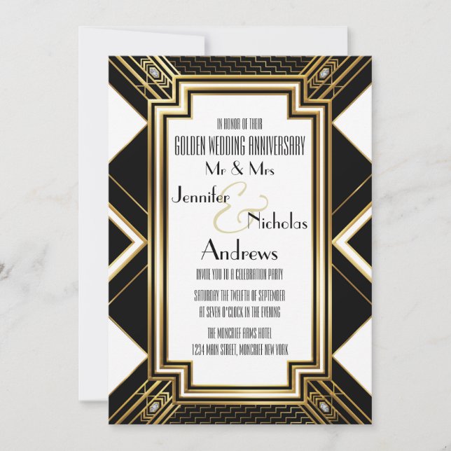 Art Deco Golden Wedding Anniversary Invitation (Front)