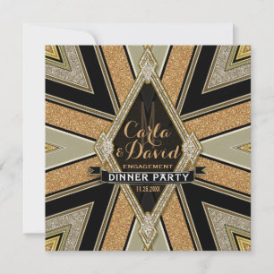 Art Deco Goldy Engagement Dinner Party Invitations