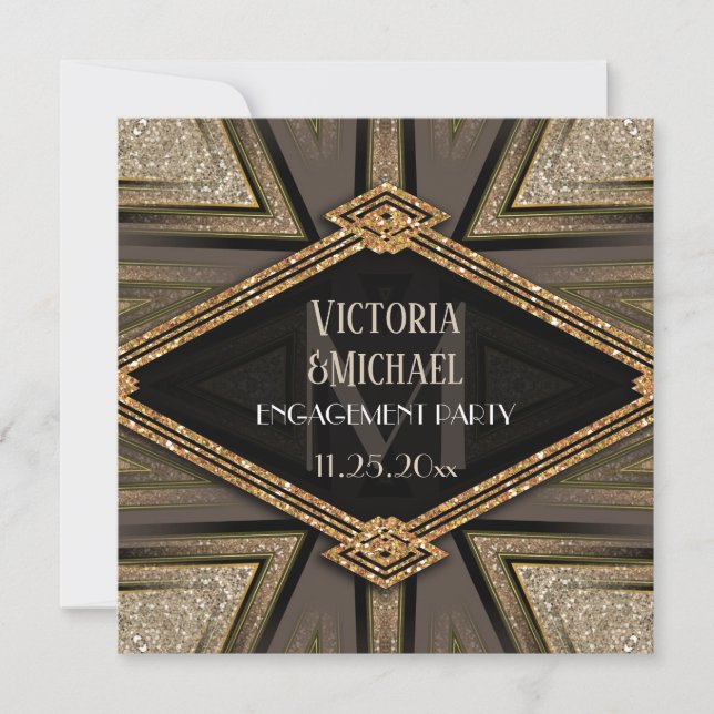 Art Deco Goldy Engagement Party Invitations (Front)