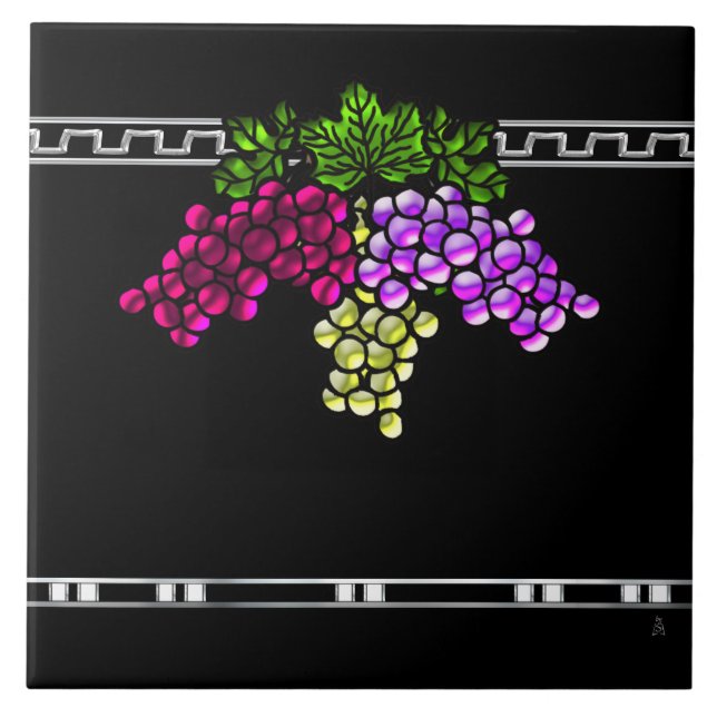 Art Deco Grapes (Ceramic Tile) Tile (Front)