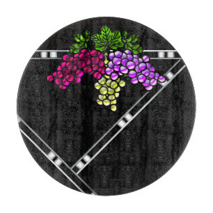 Art Deco Grapes on Black Cutting Board