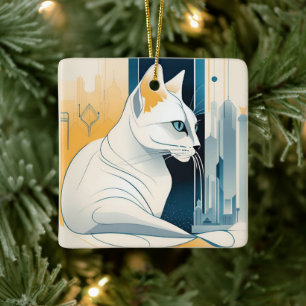 Art Deco Graphic Cat Ornament