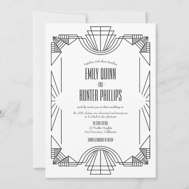Art Deco Great Gatsby 1920's Wedding Invitation (Front)