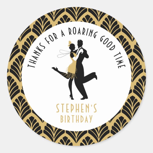 Art Deco/Great Gatsby Birthday Party Classic Round Sticker (Front)