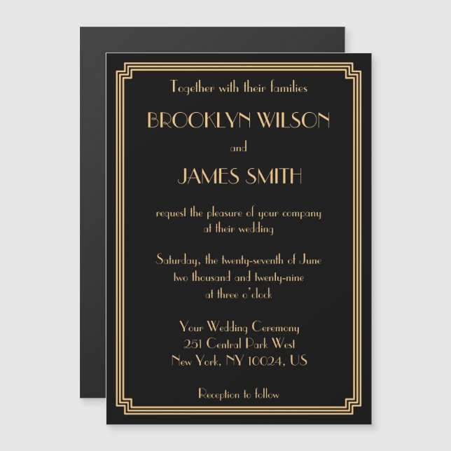 Art Deco Great Gatsby Black Magnet Wedding Invites (Front/Back)