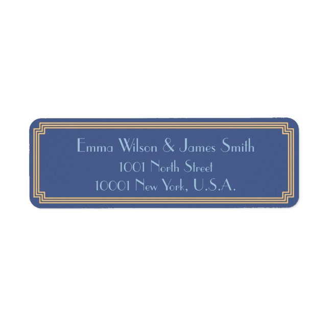 Art Deco Great Gatsby Blue Return Address Labels (Front)
