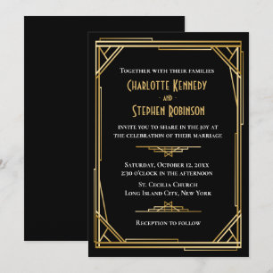 Art Deco Great Gatsby Elegant Black Gold Wedding Invitation
