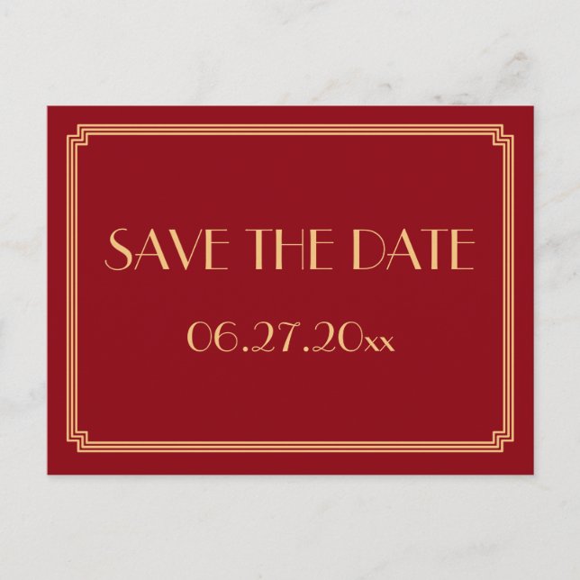 Art Deco Great Gatsby Red Save The Date Postcard (Front)
