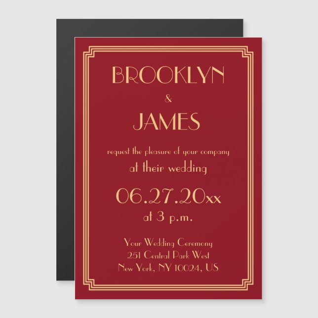 Art Deco Great Gatsby Red Wedding Invites Magnet (Front/Back)