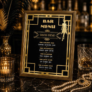 Art Deco Great Gatsby Roaring 20s Bar Menu Poster