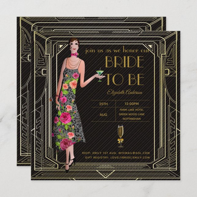 Art Deco Great Gatsby Roaring 20s Bridal Shower Pk Invitation (Front/Back)