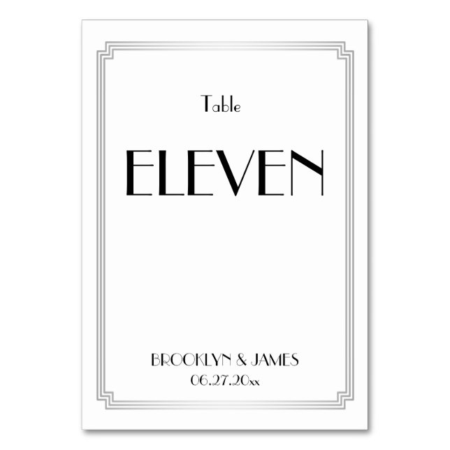 Art Deco Great Gatsby Silver Wedding Table Numbers (Front)