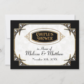 Art Deco Great Gatsby Style Typography n Lace Gold Invitation