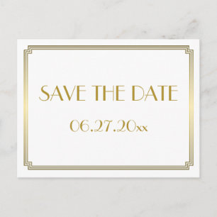 Art Deco Great Gatsby White Save The Date Postcard