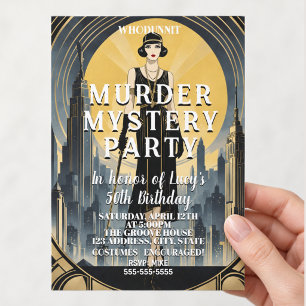 art deco great Gatsby whodunit murder mystery Invitation