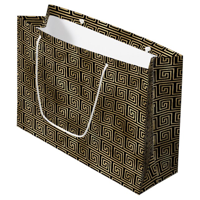 Art Deco Greek Key Spiral Pattern Design Large Gift Bag (Front Angled)
