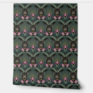 Art Deco Green and Black Wallpaper