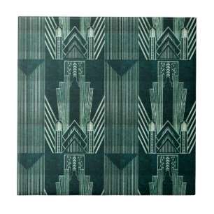 Art deco, Green,black, pattern,art nouveau,vintage Tile